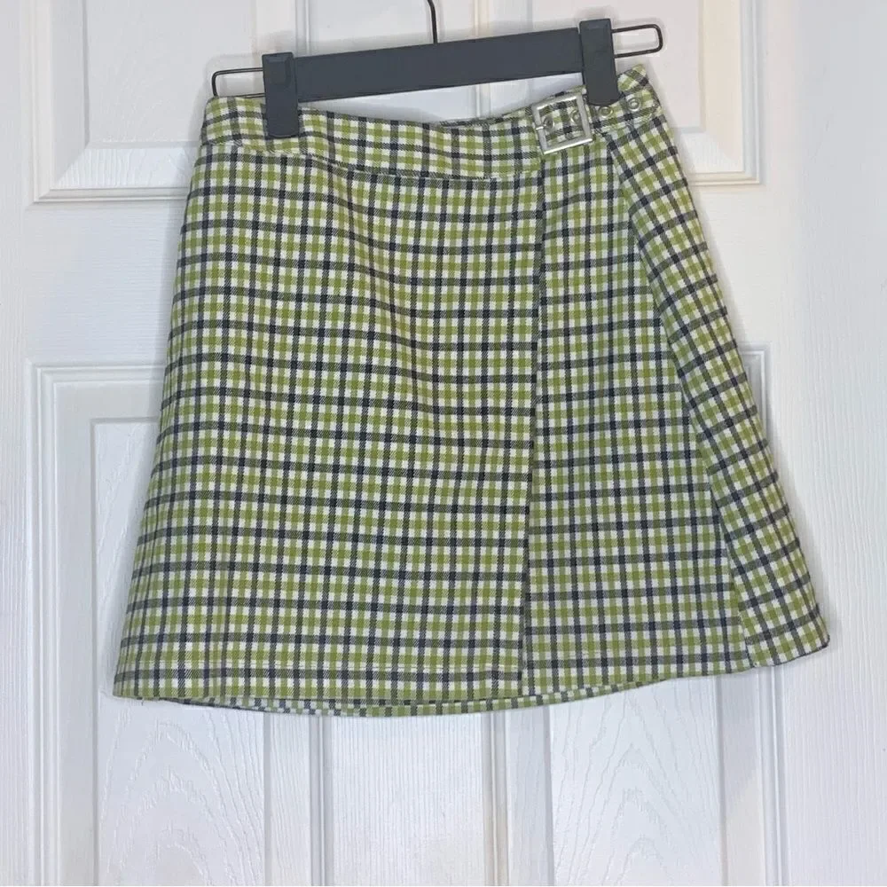 John Galt lime plaid skirt with buckle Size Small